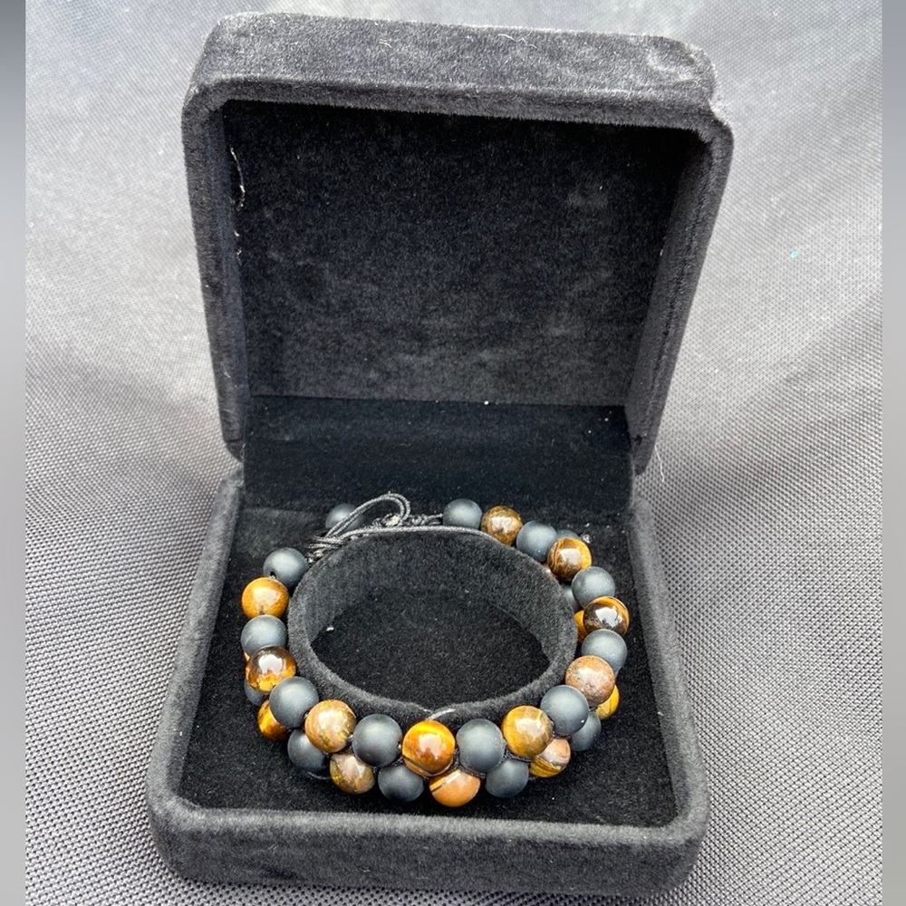 Black and brown marble double strand Beaded adjustable bracelet